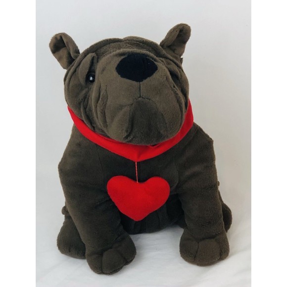 Dan Dee Collector’s Choice Brown Bulldog‎ 13” Plush Red Heart Stuffed Animal Toy - Picture 1 of 6